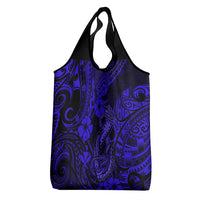 Hawaii Fish Hook Grocery Bag Polynesian Pattern Navy Blue Version