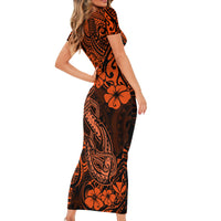 Hawaii Fish Hook Family Matching Short Sleeve Bodycon Dress and Hawaiian Shirt Polynesian Pattern Orange Version LT01 - Polynesian Pride