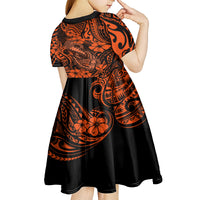 Hawaii Fish Hook Kid Short Sleeve Dress Polynesian Pattern Orange Version LT01 - Polynesian Pride