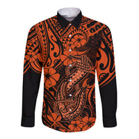 Hawaii Fish Hook Long Sleeve Button Shirt Polynesian Pattern Orange Version LT01 Unisex Orange - Polynesian Pride