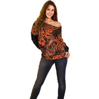 Hawaii Fish Hook Off Shoulder Sweater Polynesian Pattern Orange Version LT01 - Polynesian Pride