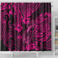Hawaii Fish Hook Shower Curtain Hibiscus Hawaii Tribal Tattoo Pink Version LT01 - Polynesian Pride