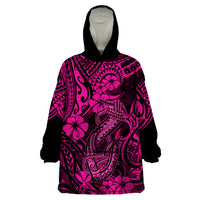 Hawaii Fish Hook Wearable Blanket Hoodie Hibiscus Hawaii Tribal Tattoo Pink Version LT01 One Size Pink - Polynesian Pride