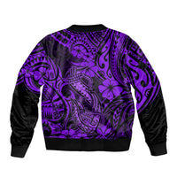Hawaii Fish Hook Bomber Jacket Hibiscus Hawaii Tribal Tattoo Purple Version LT01 - Polynesian Pride