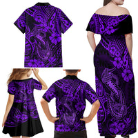 Hawaii Fish Hook Family Matching Off Shoulder Maxi Dress and Hawaiian Shirt Hibiscus Hawaii Tribal Tattoo Purple Version LT01 - Polynesian Pride