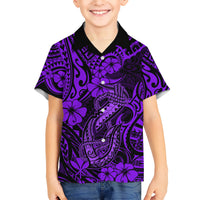 Hawaii Fish Hook Kid Hawaiian Shirt Hibiscus Hawaii Tribal Tattoo Purple Version LT01 Kid Purple - Polynesian Pride