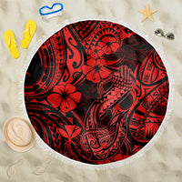 Hawaii Fish Hook Beach Blanket Hibiscus Hawaii Tribal Tattoo Red Version LT01 One Size 150cm Red - Wonder Print Shop