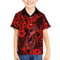 Hawaii Fish Hook Family Matching Tank Maxi Dress and Hawaiian Shirt Hibiscus Hawaii Tribal Tattoo Red Version LT01 Son's Shirt Red - Polynesian Pride