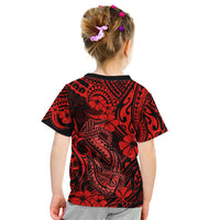 Hawaii Fish Hook Kid T Shirt Hibiscus Hawaii Tribal Tattoo Red Version LT01 - Polynesian Pride