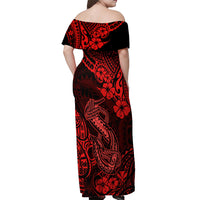 Hawaii Fish Hook Off Shoulder Maxi Dress Hibiscus Hawaii Tribal Tattoo Red Version LT01 - Polynesian Pride