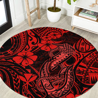 Hawaii Fish Hook Round Carpet Hibiscus Hawaii Tribal Tattoo Red Version LT01 Red - Polynesian Pride
