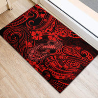 Hawaii Fish Hook Rubber Doormat Hibiscus Hawaii Tribal Tattoo Red Version LT01 - Polynesian Pride