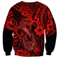 Hawaii Fish Hook Sweatshirt Hibiscus Hawaii Tribal Tattoo Red Version LT01 - Polynesian Pride