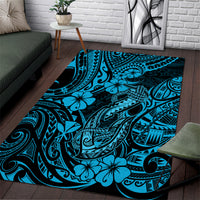 Hawaii Fish Hook Area Rug Hibiscus Hawaii Tribal Tattoo Sky Blue Version LT01 Blue - Polynesian Pride