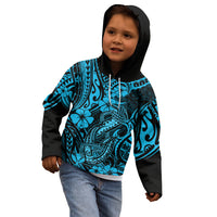 Hawaii Fish Hook Kid Hoodie Hibiscus Hawaii Tribal Tattoo Sky Blue Version LT01 - Polynesian Pride
