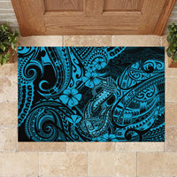 Hawaii Fish Hook Rubber Doormat Hibiscus Hawaii Tribal Tattoo Sky Blue Version LT01 - Polynesian Pride
