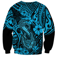 Hawaii Fish Hook Sweatshirt Hibiscus Hawaii Tribal Tattoo Sky Blue Version LT01 - Polynesian Pride