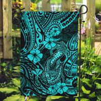 Hawaii Fish Hook Garden Flag Hibiscus Hawaii Tribal Tattoo Turquoise Version LT01 Garden Flag Turquoise - Polynesian Pride