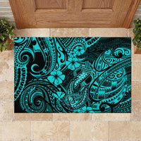 Hawaii Fish Hook Rubber Doormat Hibiscus Hawaii Tribal Tattoo Turquoise Version LT01 - Polynesian Pride