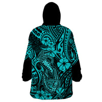 Hawaii Fish Hook Wearable Blanket Hoodie Hibiscus Hawaii Tribal Tattoo Turquoise Version LT01 - Polynesian Pride
