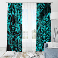 Hawaii Fish Hook Window Curtain Hibiscus Hawaii Tribal Tattoo Turquoise Version LT01 - Polynesian Pride