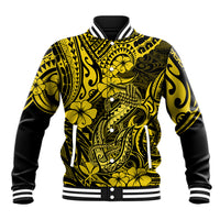 Hawaii Fish Hook Baseball Jacket Hibiscus Hawaii Tribal Tattoo Yellow Version LT01 Unisex Yellow - Polynesian Pride