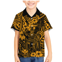 Hawaii King Kamehameha Family Matching Mermaid Dress and Hawaiian Shirt Polynesian Pattern Gold Version LT01 Son's Shirt Gold - Polynesian Pride