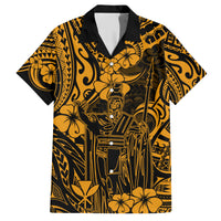 Hawaii King Kamehameha Family Matching Short Sleeve Bodycon Dress and Hawaiian Shirt Polynesian Pattern Gold Version LT01 Dad's Shirt - Short Sleeve Gold - Polynesian Pride