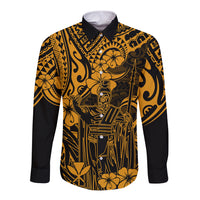 Hawaii King Kamehameha Long Sleeve Button Shirt Polynesian Pattern Gold Version LT01 Unisex Gold - Polynesian Pride