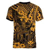 Hawaii King Kamehameha Women V Neck T Shirt Polynesian Pattern Gold Version LT01 - Polynesian Pride