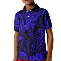 Hawaii King Kamehameha Kid Polo Shirt Polynesian Pattern Navy Blue Version LT01 Kid Blue - Polynesian Pride