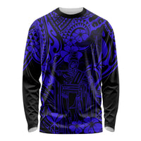Hawaii King Kamehameha Long Sleeve Shirt Polynesian Pattern Navy Blue Version LT01 Unisex Blue - Polynesian Pride