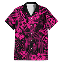Hawaii King Kamehameha Family Matching Mermaid Dress and Hawaiian Shirt Polynesian Pattern Pink Version LT01 Dad's Shirt - Short Sleeve Pink - Polynesian Pride