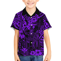 Hawaii King Kamehameha Family Matching Long Sleeve Bodycon Dress and Hawaiian Shirt Polynesian Pattern Purple Version LT01 Son's Shirt Purple - Polynesian Pride