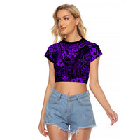 Hawaii King Kamehameha Raglan Cropped T Shirt Polynesian Pattern Purple Version LT01 Female Purple - Polynesian Pride