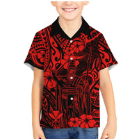 Hawaii King Kamehameha Family Matching Mermaid Dress and Hawaiian Shirt Polynesian Pattern Red Version LT01 Son's Shirt Red - Polynesian Pride