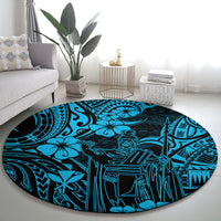 Hawaii King Kamehameha Round Carpet Polynesian Pattern Sky Blue Version LT01 - Polynesian Pride