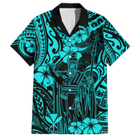 Hawaii King Kamehameha Family Matching Tank Maxi Dress and Hawaiian Shirt Polynesian Pattern Turquoise Version LT01 Dad's Shirt - Short Sleeve Turquoise - Polynesian Pride