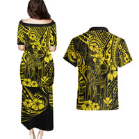 Hawaii King Kamehameha Couples Matching Puletasi Dress and Hawaiian Shirt Polynesian Pattern Yellow Version LT01 - Polynesian Pride