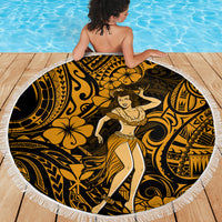 Hawaii Hula Girl Beach Blanket Polynesian Pattern Gold Version LT01 - Wonder Print Shop