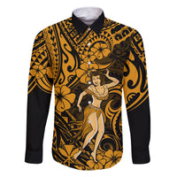 Hawaii Hula Girl Family Matching Short Sleeve Bodycon Dress and Hawaiian Shirt Polynesian Pattern Gold Version LT01 Dad's Shirt - Long Sleeve Gold - Polynesian Pride