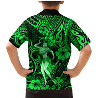 Hawaii Hula Girl Family Matching Mermaid Dress and Hawaiian Shirt Polynesian Pattern Green Version LT01 - Polynesian Pride