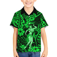Hawaii Hula Girl Kid Hawaiian Shirt Polynesian Pattern Green Version LT01 Kid Green - Polynesian Pride