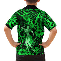 Hawaii Hula Girl Kid Hawaiian Shirt Polynesian Pattern Green Version LT01 - Polynesian Pride