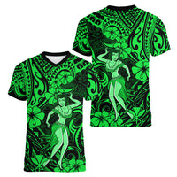 Hawaii Hula Girl Women V Neck T Shirt Polynesian Pattern Green Version LT01 - Polynesian Pride