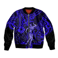 Hawaii Hula Girl Bomber Jacket Polynesian Pattern Navy Blue Version LT01 Unisex Blue - Polynesian Pride