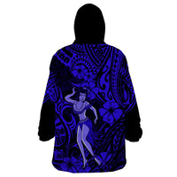 Hawaii Hula Girl Wearable Blanket Hoodie Polynesian Pattern Navy Blue Version LT01 - Polynesian Pride