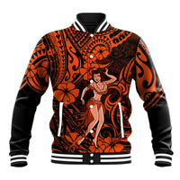 Hawaii Hula Girl Baseball Jacket Polynesian Pattern Orange Version LT01 Unisex Orange - Polynesian Pride