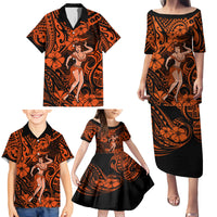 Hawaii Hula Girl Family Matching Puletasi Dress and Hawaiian Shirt Polynesian Pattern Orange Version LT01 - Polynesian Pride