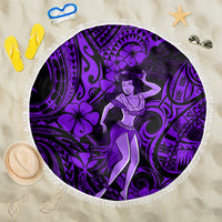 Hawaii Hula Girl Beach Blanket Hibiscus Hawaii Tribal Tattoo Purple Version LT01 One Size 150cm Purple - Wonder Print Shop